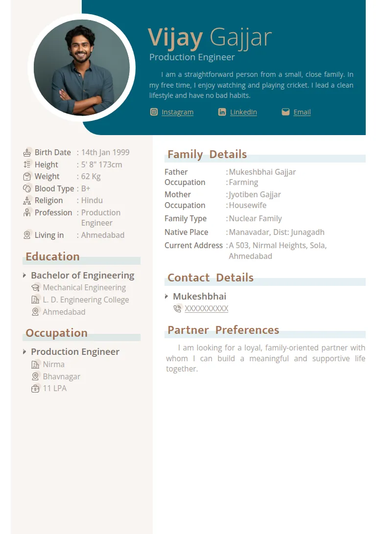 Traditional biodata template, Julia Sky