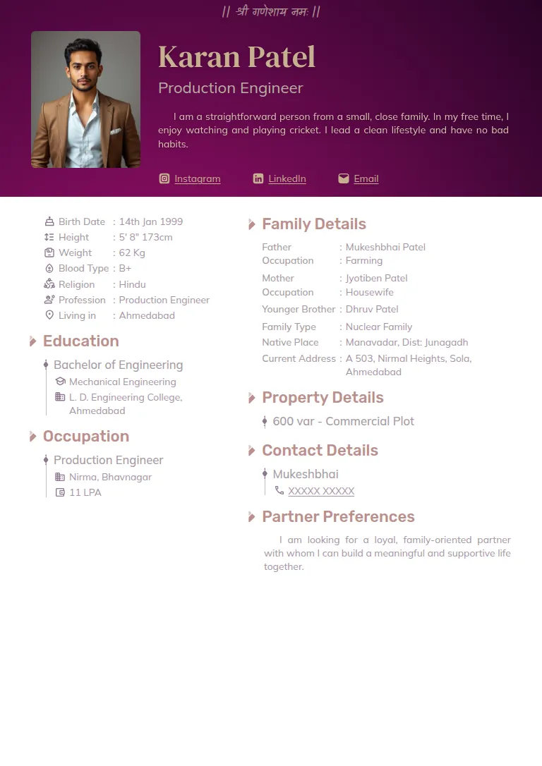 Traditional biodata template, Solid Purple