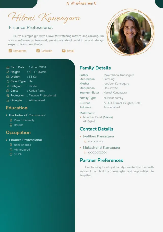 Marriage biodata templates design, Shapes Teal