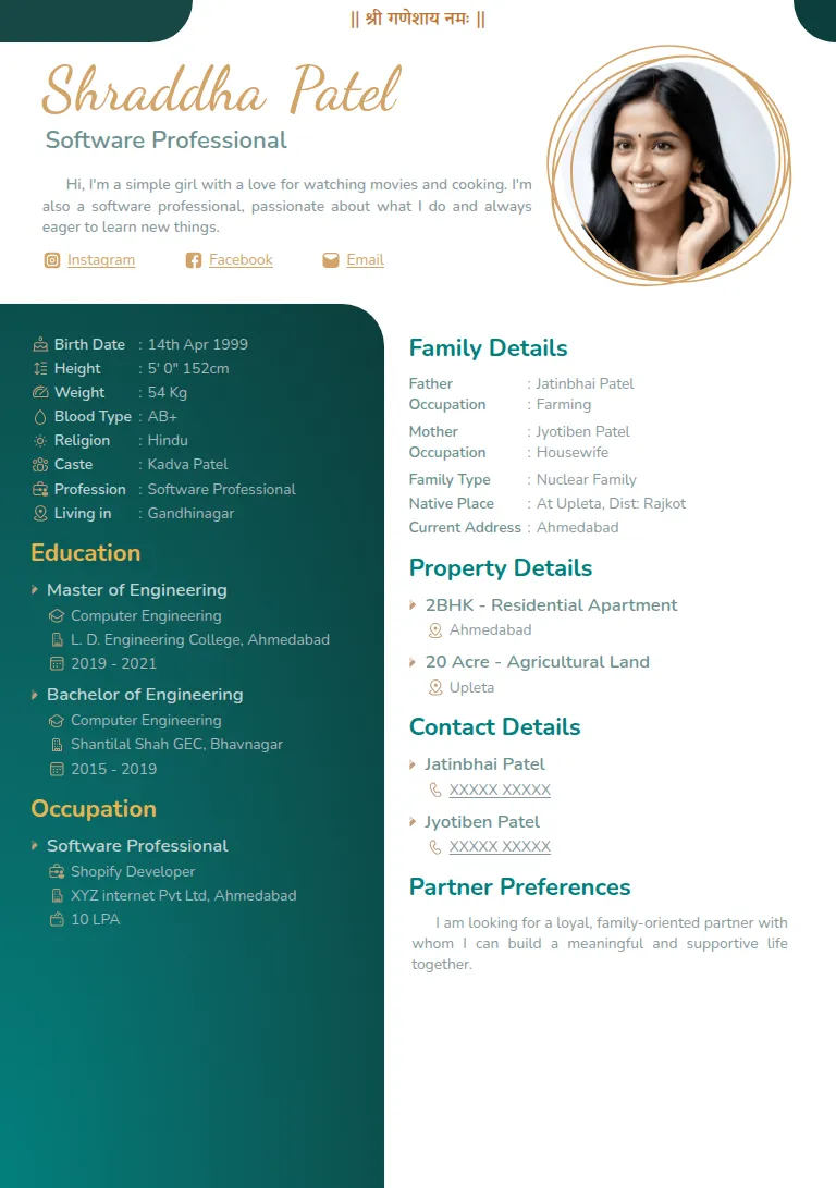 Traditional biodata template, Shapes Teal