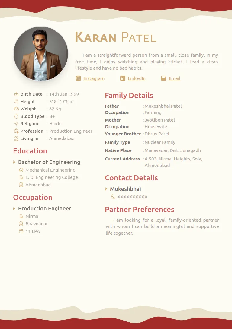 Traditional biodata template, Fire Waves