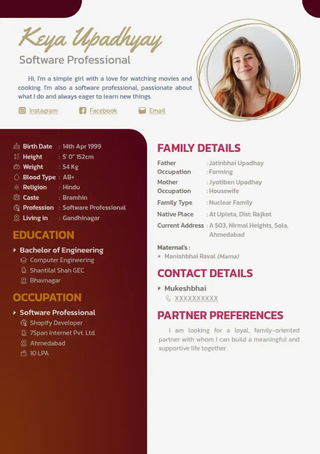 Marriage biodata templates design, Shapes Maroon