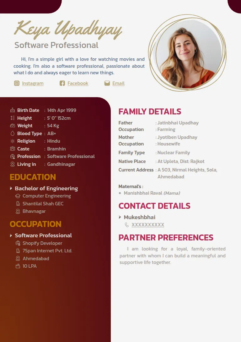 Traditional biodata template, Shapes Maroon