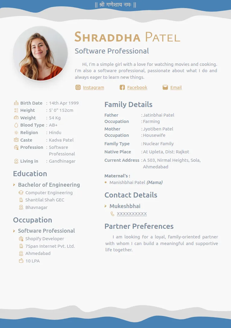 Marriage biodata templates or format design, Cool Waves