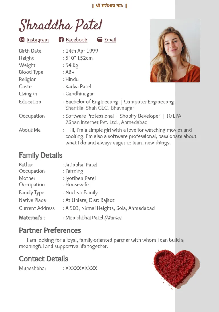 Marriage biodata templates or format design, Heartful Gray