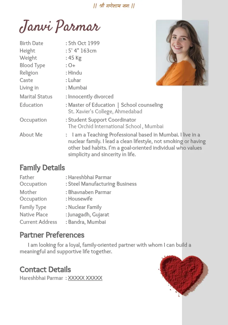 Traditional biodata template, Heartful Gray
