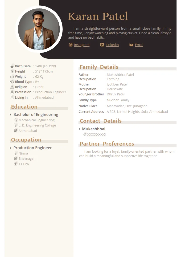 Marriage biodata templates or format design, Julia Classic