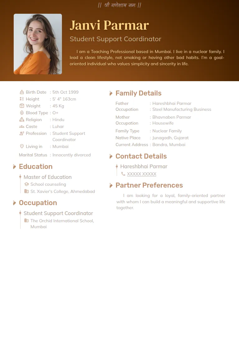 Traditional biodata template, Solid Saddle Brown