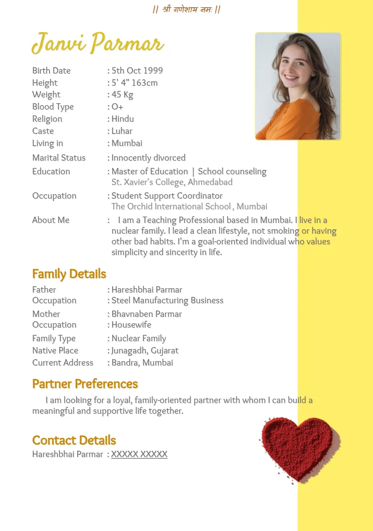 Traditional biodata template, Heartful Gold