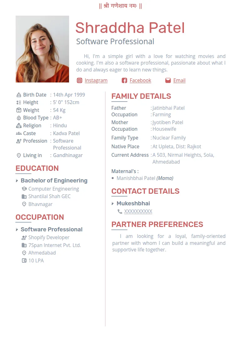 Traditional biodata template, Basic Maroon