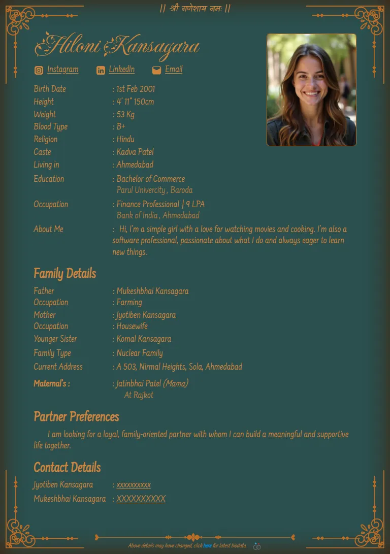 Marriage biodata templates or format design, Sehra Teal