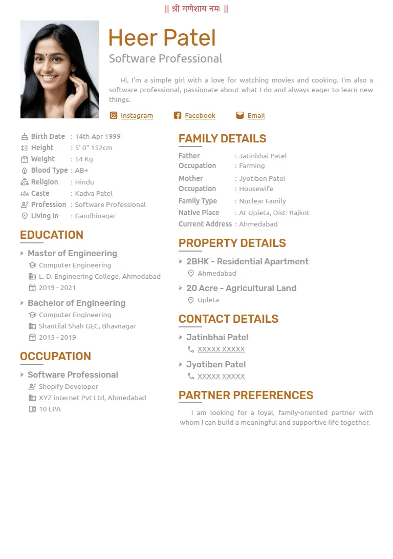 Traditional biodata template, Basic Brown