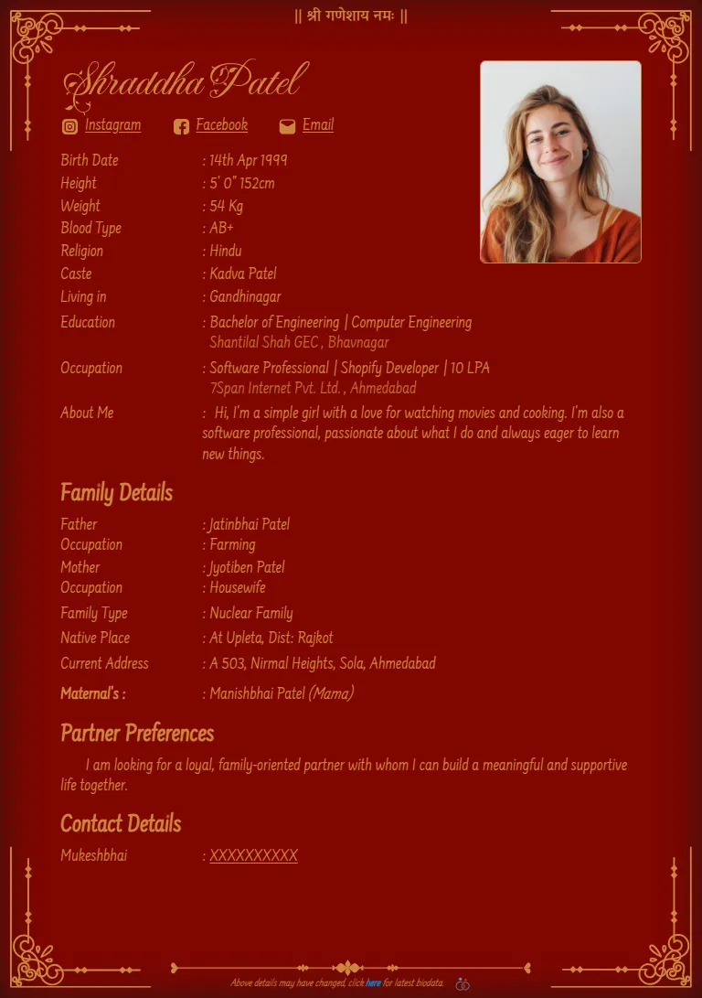 Marriage biodata templates or format design, Sehra Maroon