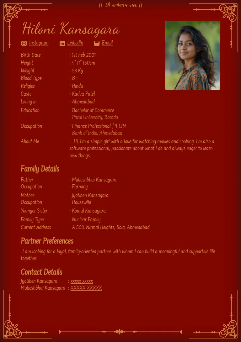 Traditional biodata template, Sehra Maroon