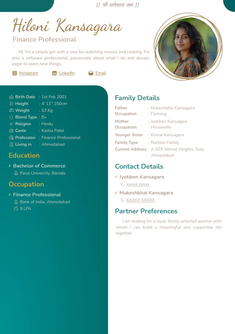 Traditional biodata template, Shapes Cyan