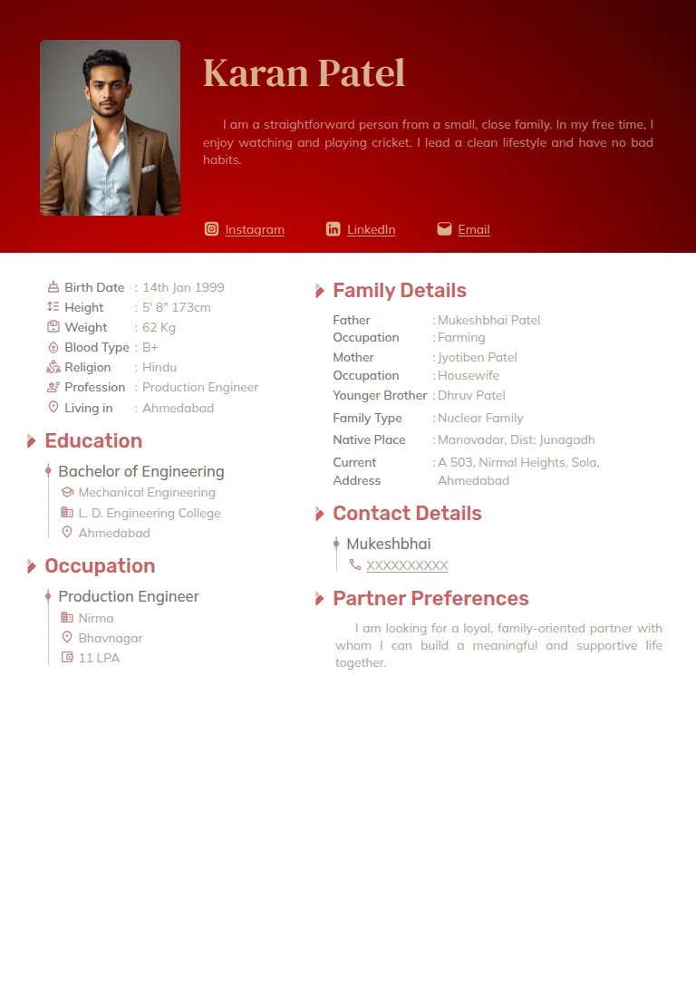 Marriage biodata templates or format design, Solid Rose