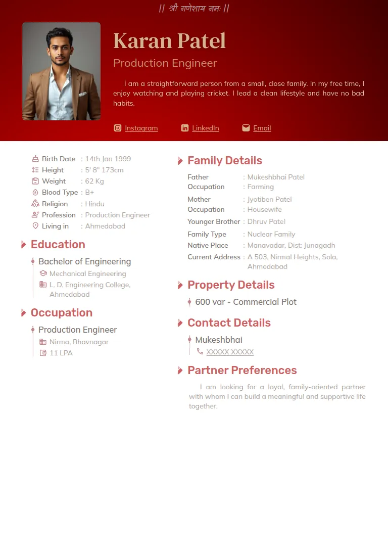 Traditional biodata template, Solid Rose