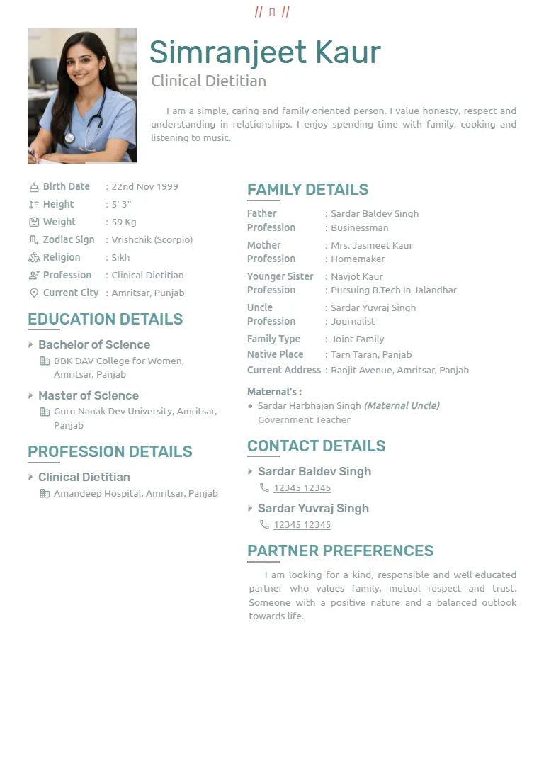 Marriage biodata templates or format design, Basic Cadet Blue 