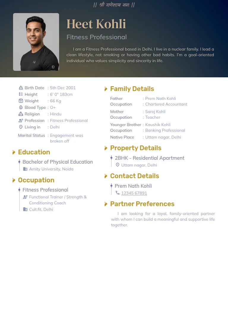 Traditional biodata template, Solid Royal Blue