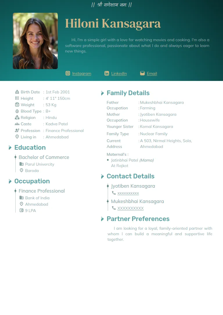 Marriage biodata templates or format design, Solid Teal